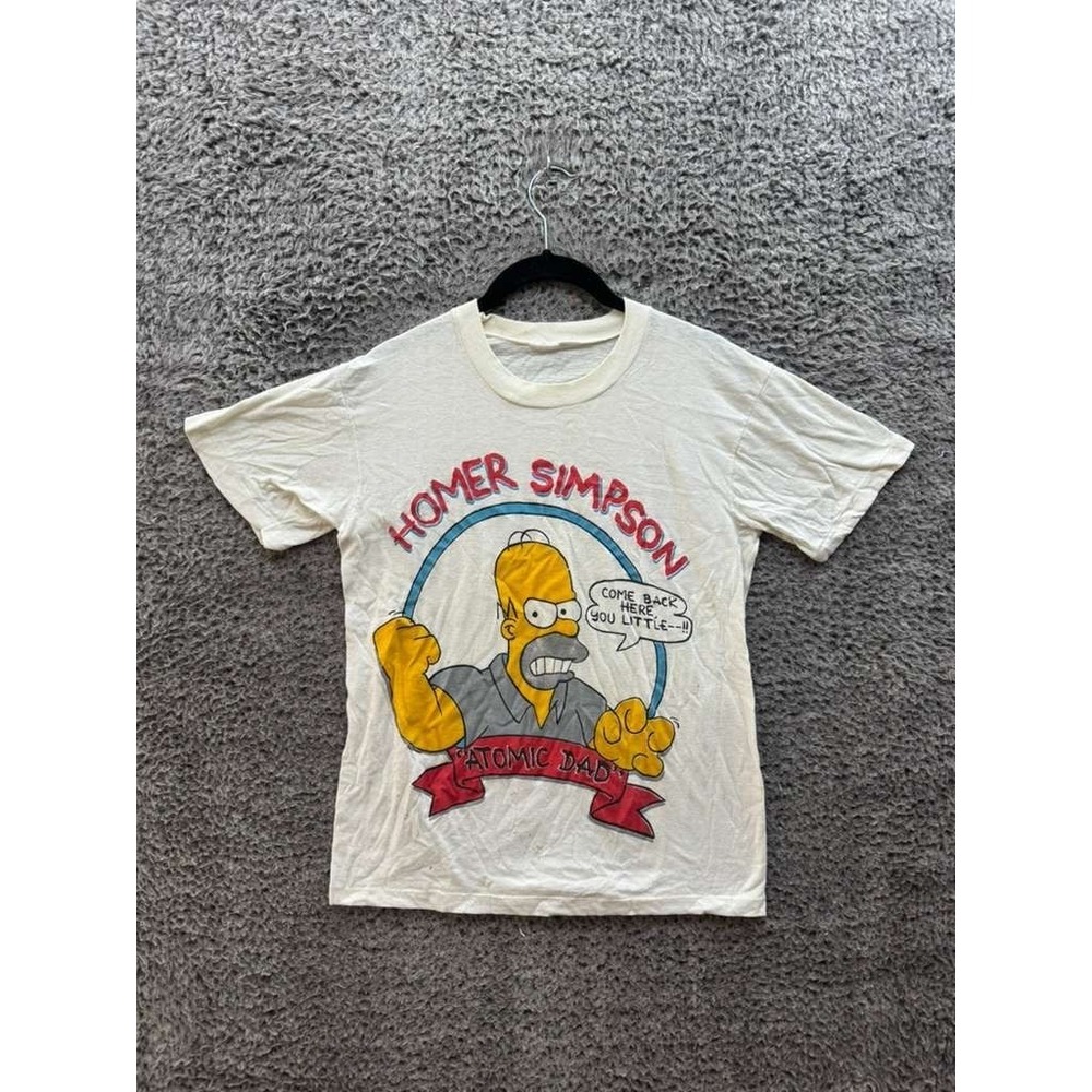 Vintage 1990s Homer Simpson Atomic Dad Short Sleeve Graphic T-Shirt White XS/S